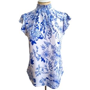 New York and Co. Floral Silky High Neck Blouse